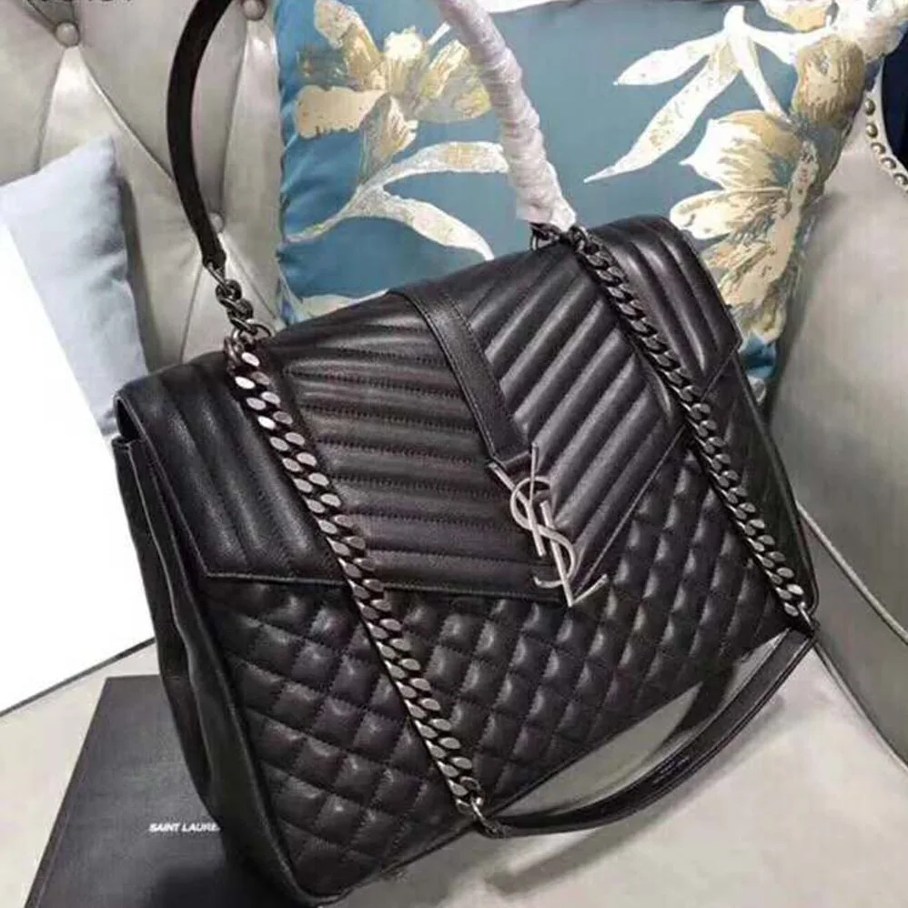 Saint Laurent YSL Large Envelope Mixed Grain De Poudre Matelasse in Black Saint Laurent YSL Large Envelope Mixed Grain De Poudre Matelasse in Black