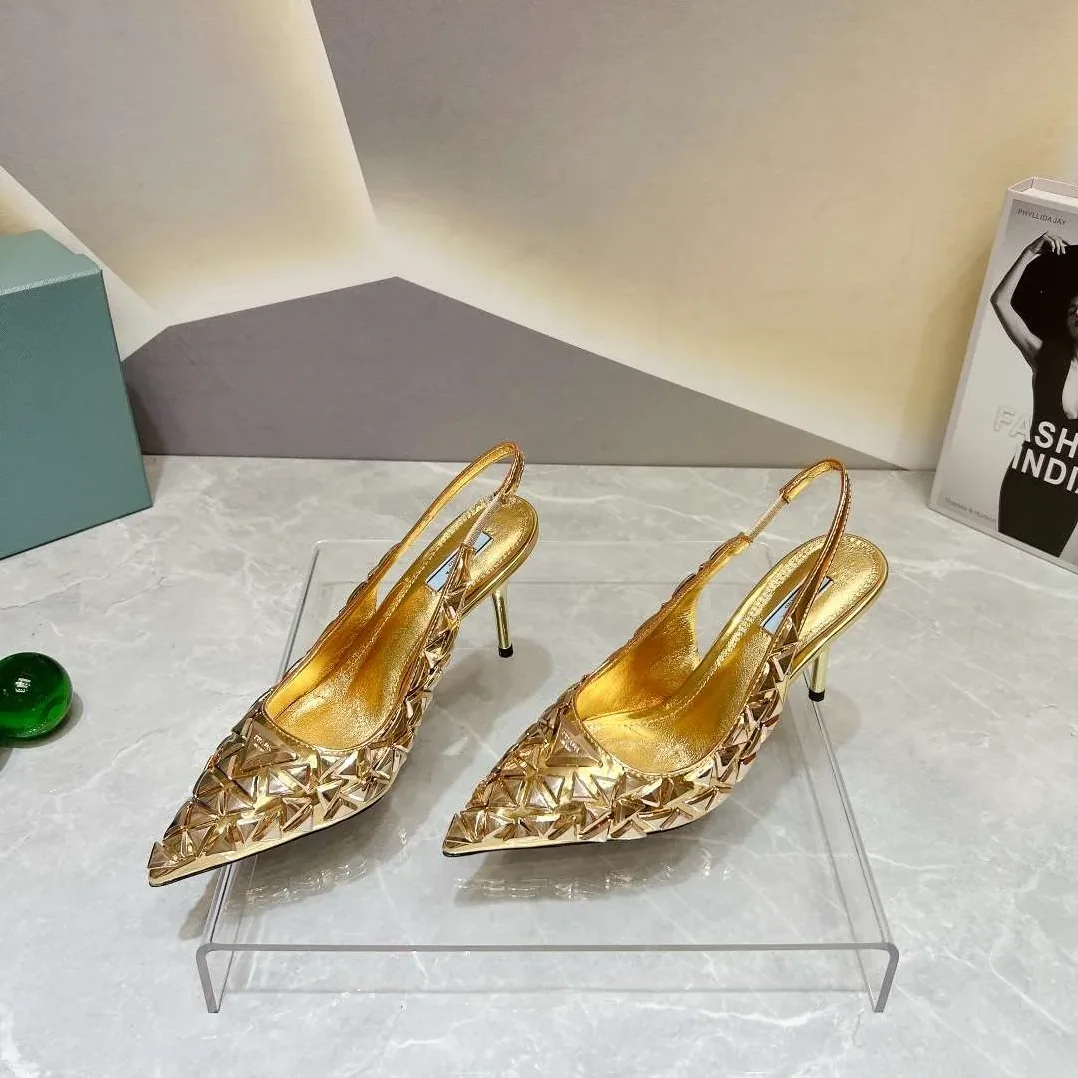 Prada Slingback Spike Pumps Gold