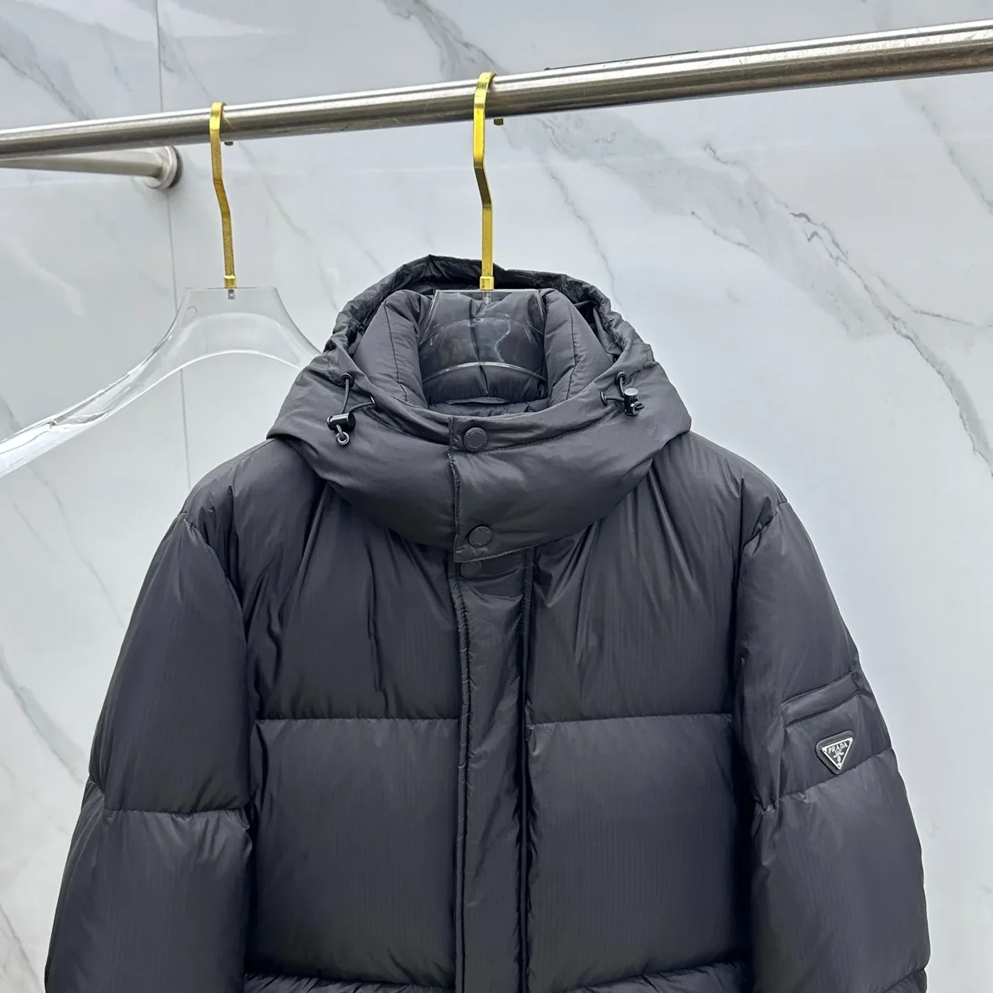 Prada ReNylon Hooded Down Puffer Jacket Black Prada ReNylon Hooded Down Puffer Jacket Black