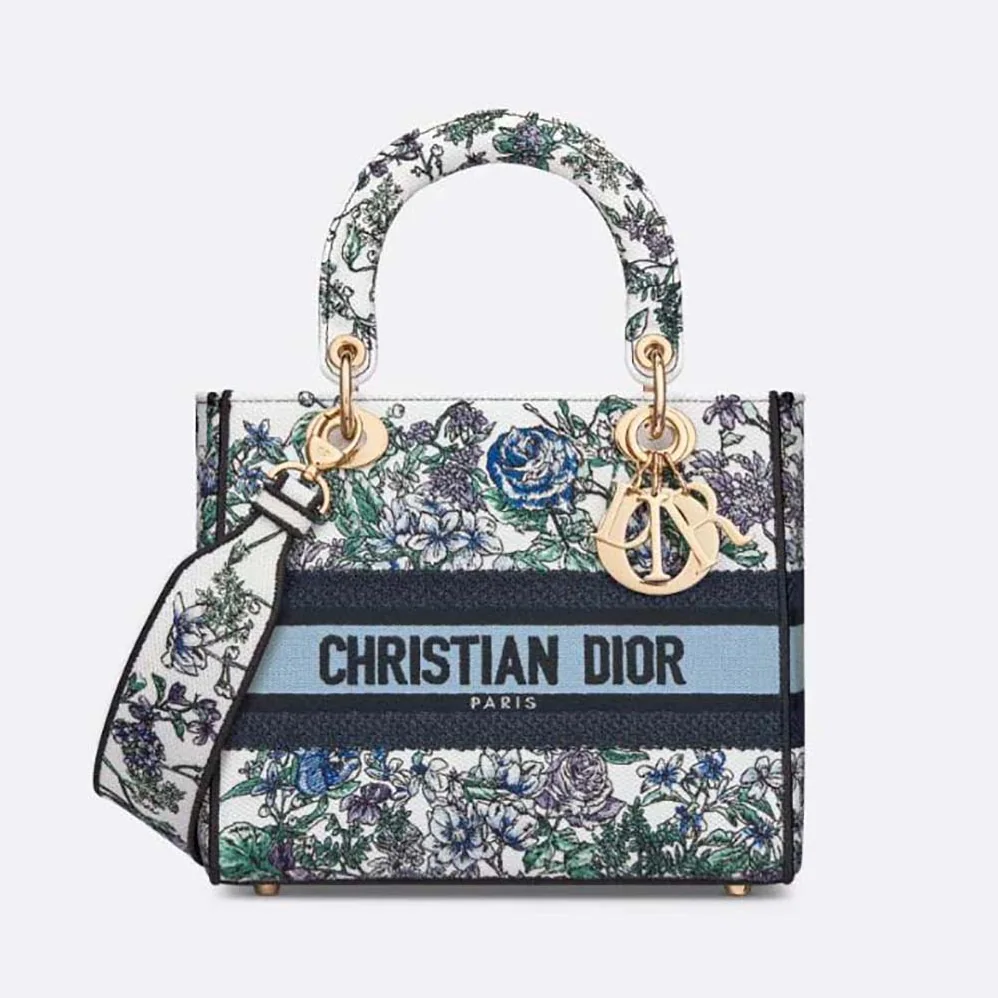 Dior Medium Lady D-Lite Bag White Multicolor Flowers Constellation Embroidery for Women Dior Medium Lady D-Lite Bag White Multicolor Flowers Constellation Embroidery for Women
