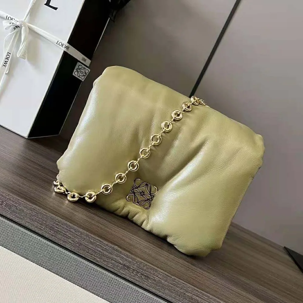 Loewe Puffer Goya Bag in Shiny Nappa Lambskin for Women in Clay Green Loewe Puffer Goya Bag in Shiny Nappa Lambskin for Women in Clay Green