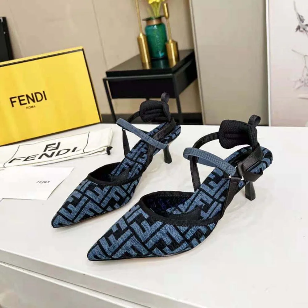Fendi Colibrì Lite Medium-Heel Blue FF Chenille Slingbacks for Women Fendi Colibrì Lite Medium-Heel Blue FF Chenille Slingbacks for Women