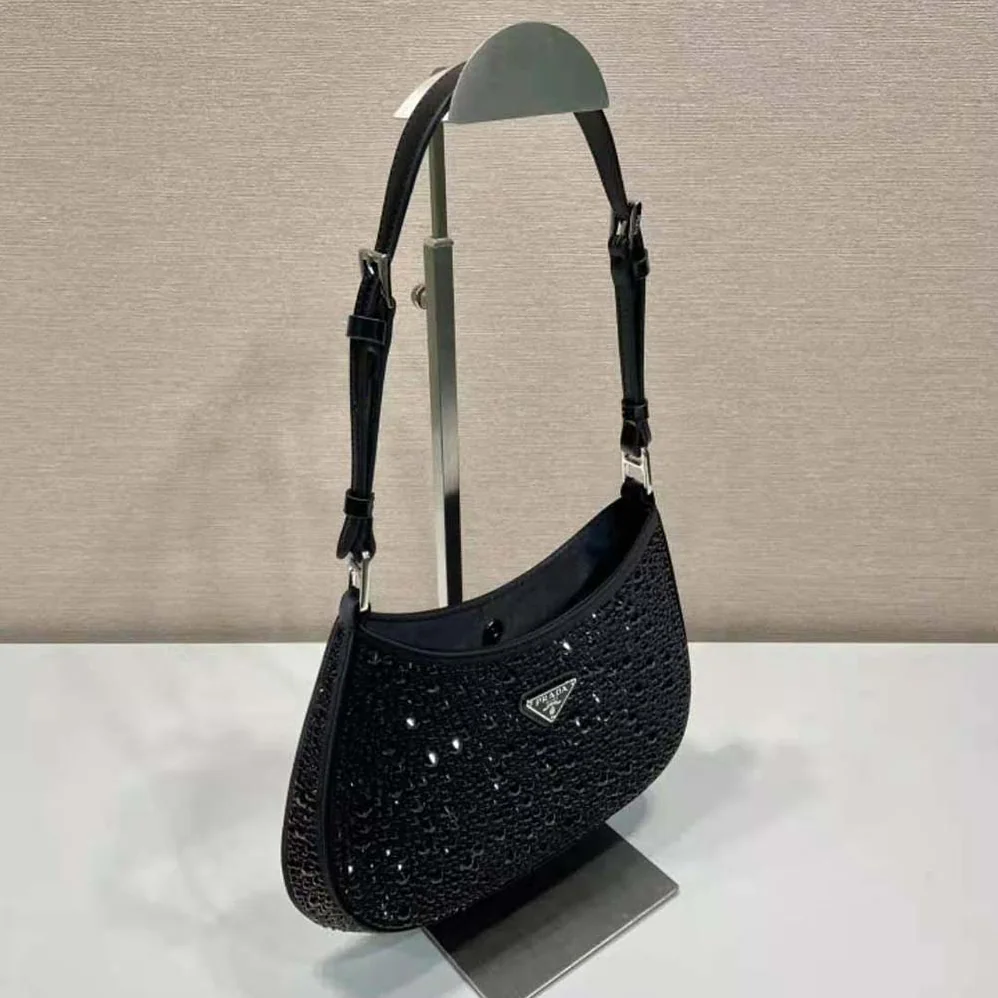 Prada Cleo Satin Bag with Crystals for Women in Black