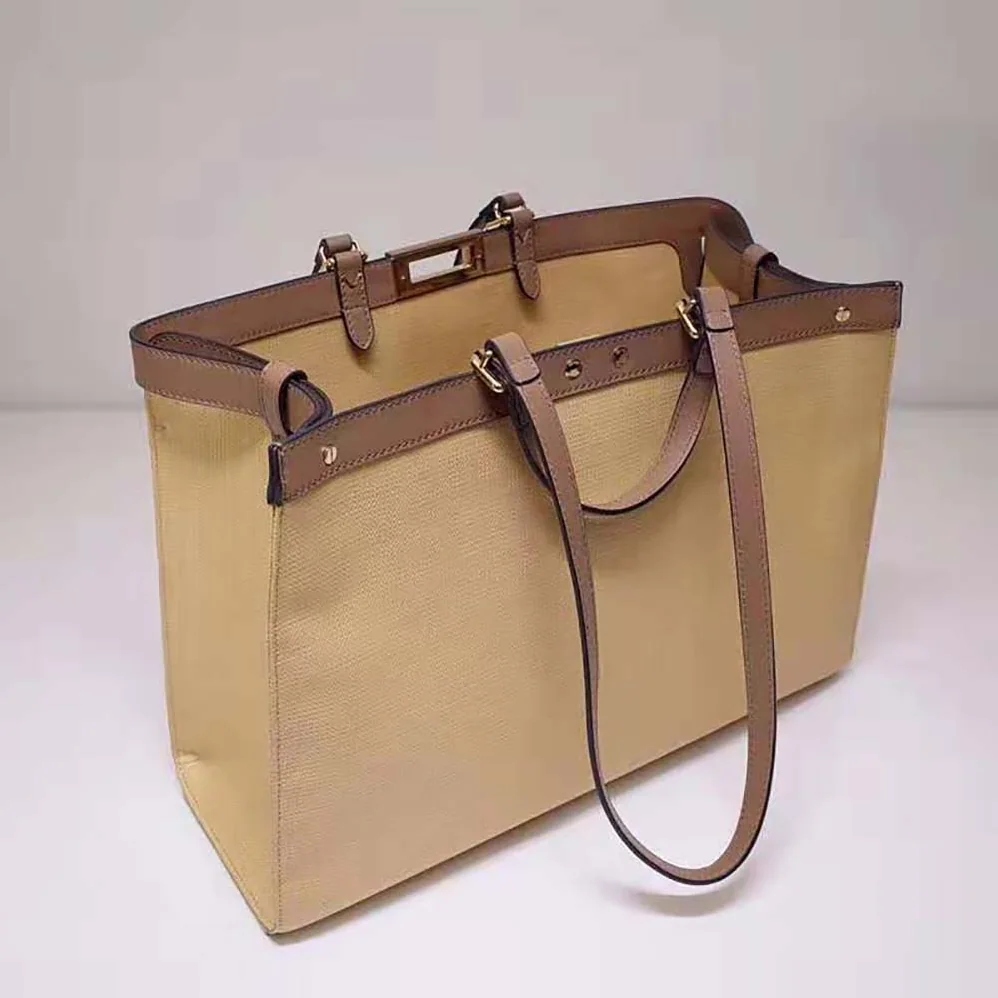 Fendi Peekaboo X for Women in Tote Beige Canvas Bag