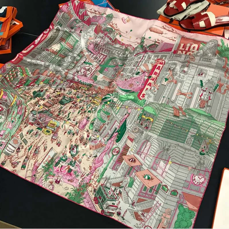 Hermes Le Grand Prix Du Faubourg Scarf 90 for Women in White Hermes Le Grand Prix Du Faubourg Scarf 90 for Women in White