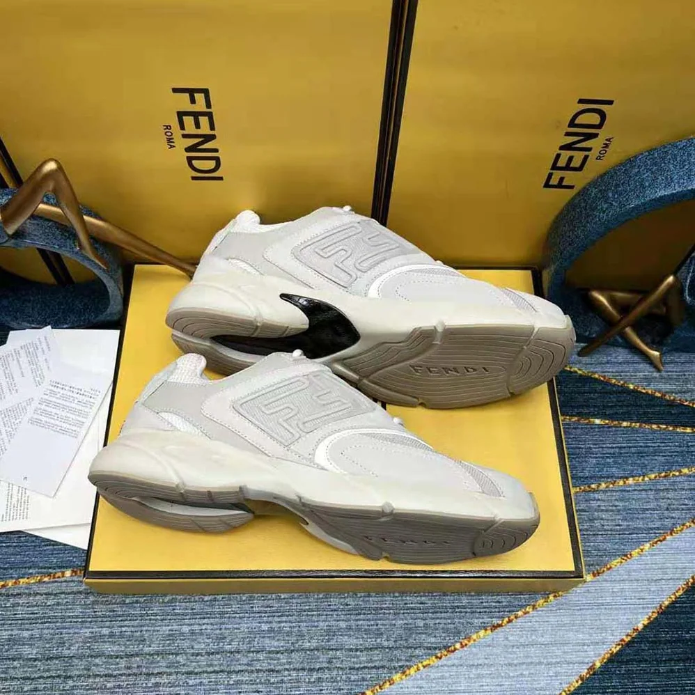 Fendi Faster Trainers White Nubuck Leather Low for Men in Tops
