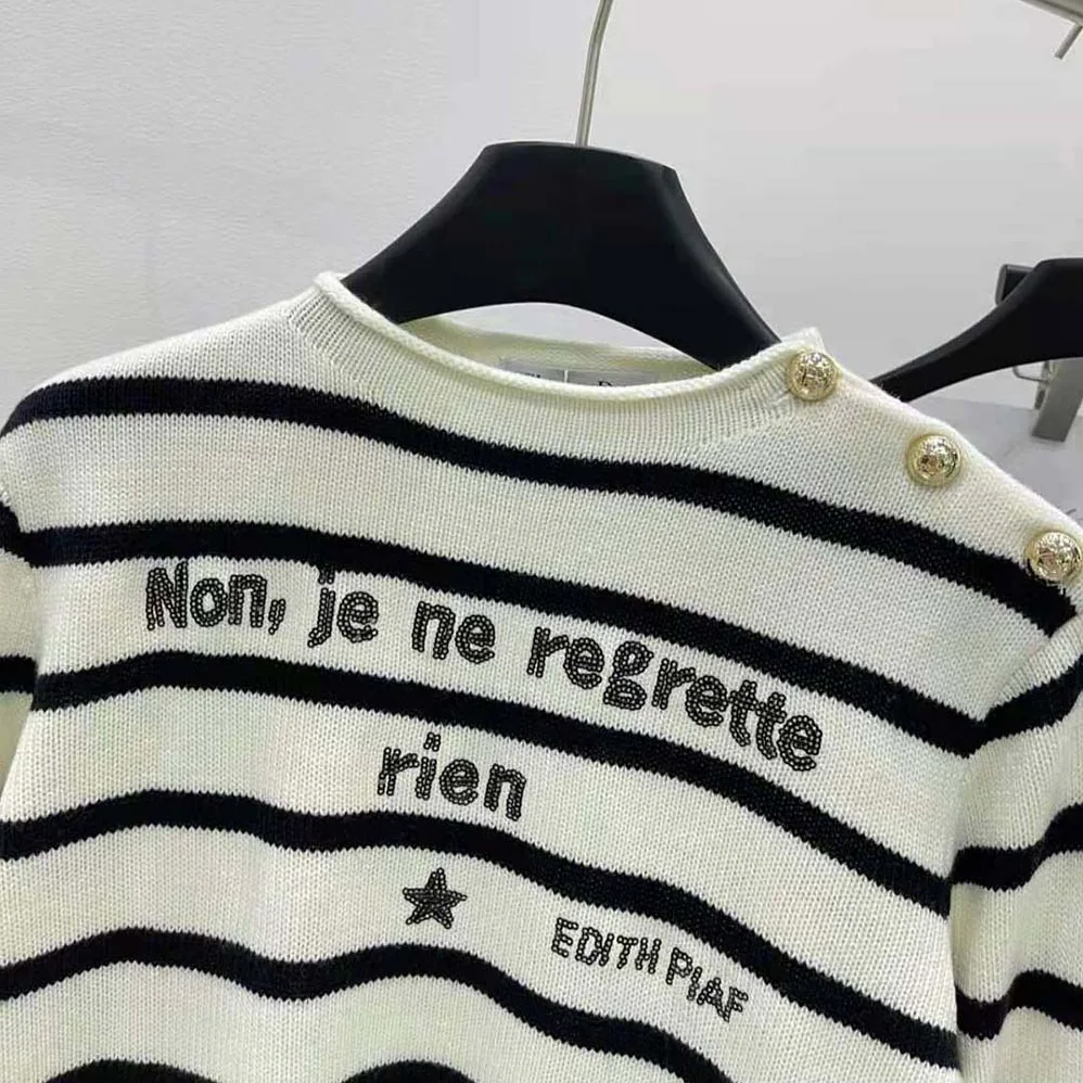 Dior Marinière Non Je Ne Regrette Rien Sweater Ecru and Navy Blue Cashmere Knit for Women