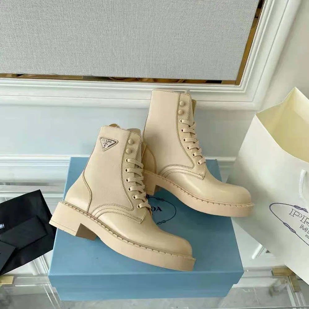 Prada Brushed-Leather and Re for Women in Nylon Boots