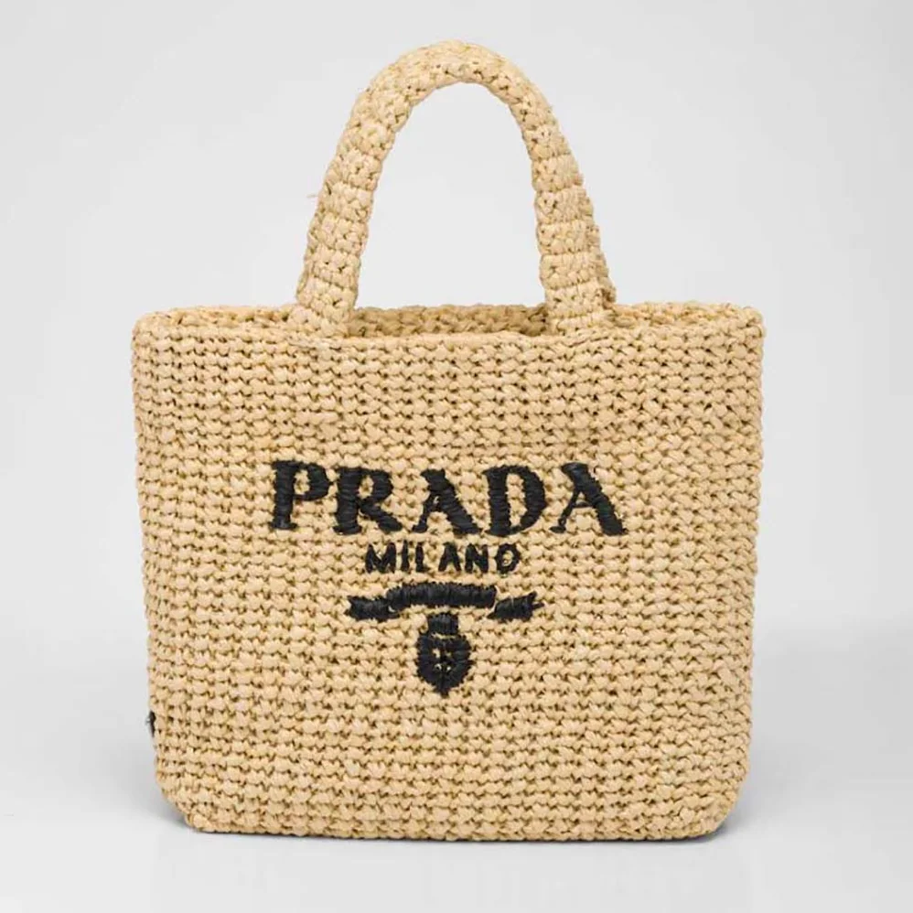 Prada Small Raffia Tote Bag for Women in Natural