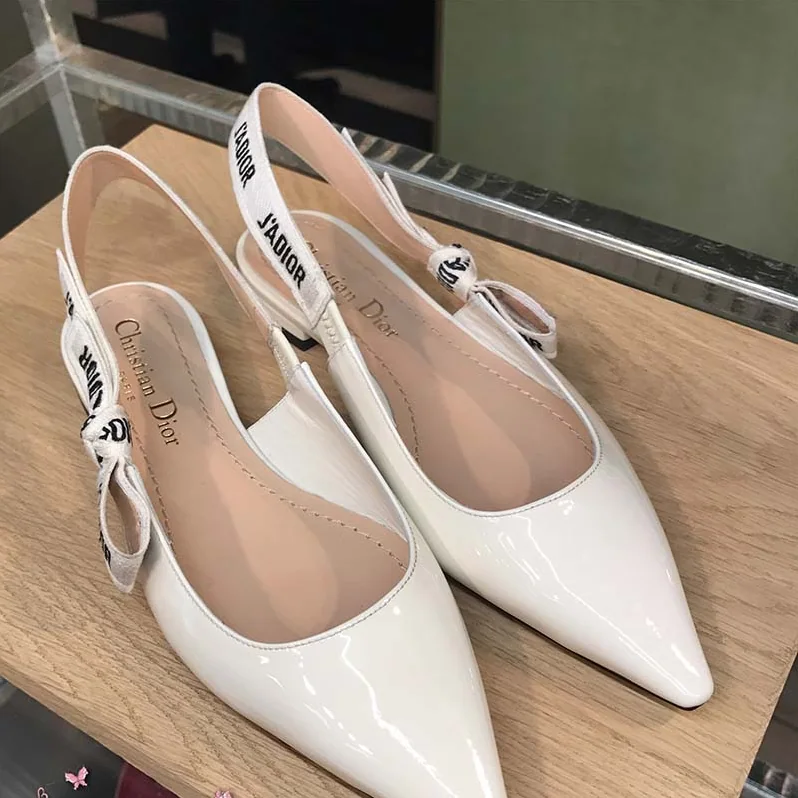 Dior J'Adior Ballet Pump White Patent Leather J'adior Embroidered Ribbon for Women