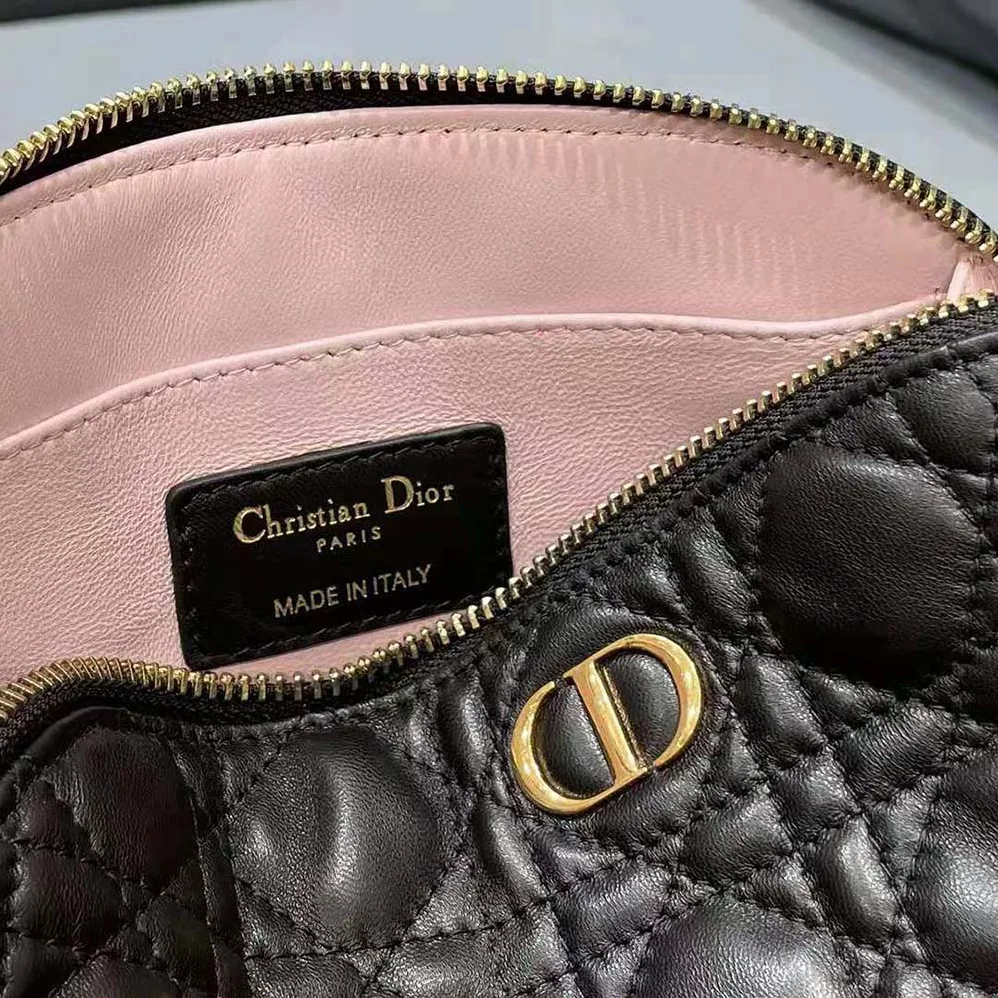 Dior Caro Beauty Pouch Black Cannage Lambskin for Women