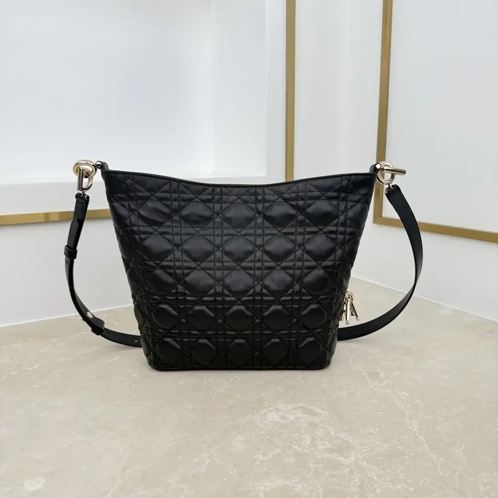Dior Small Dior Toujours Hobo Bag Black Cannage Lambskin for Women