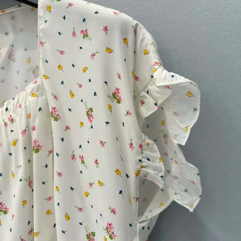 Prada Short-sleeved Floral Print Pongé Crop Top for Women Prada Short-sleeved Floral Print Pongé Crop Top for Women