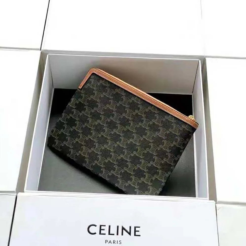 Celine Small Pouch in Triomphe Canvas and Lambskin for Women