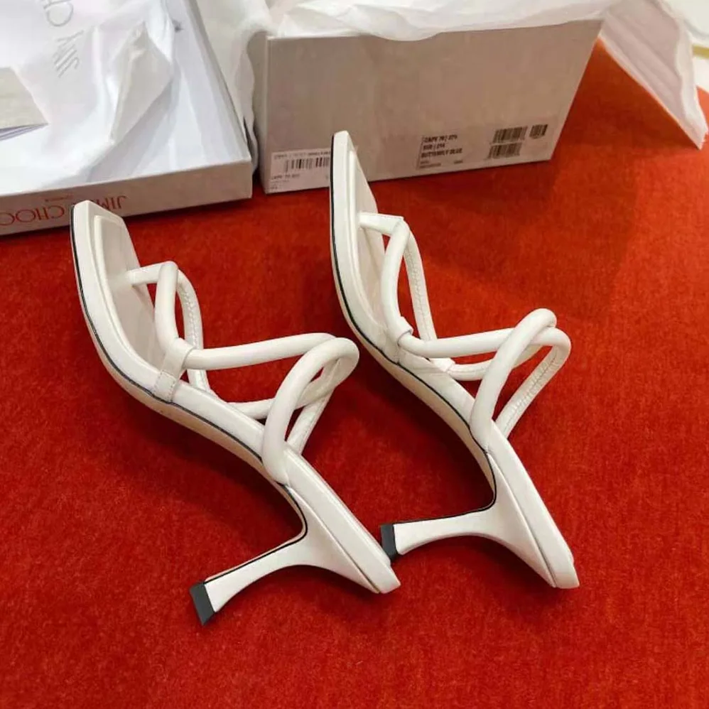 Jimmy Choo Cape 70 White Nappa Leather Thong Mules for Women Jimmy Choo Cape 70 White Nappa Leather Thong Mules for Women