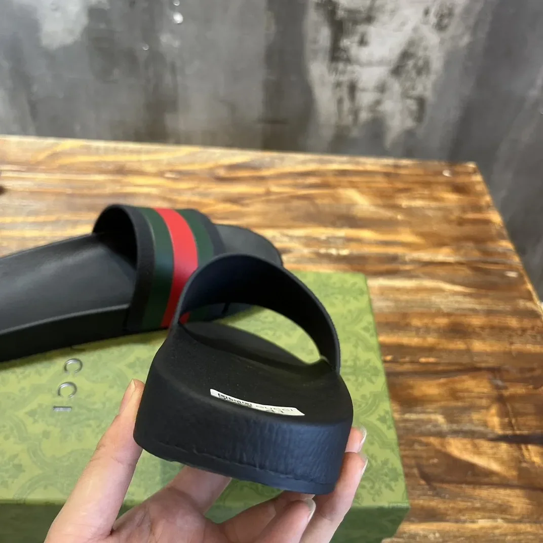 Gucci Web Rubber Slide Sandal Black Gucci Web Rubber Slide Sandal Black
