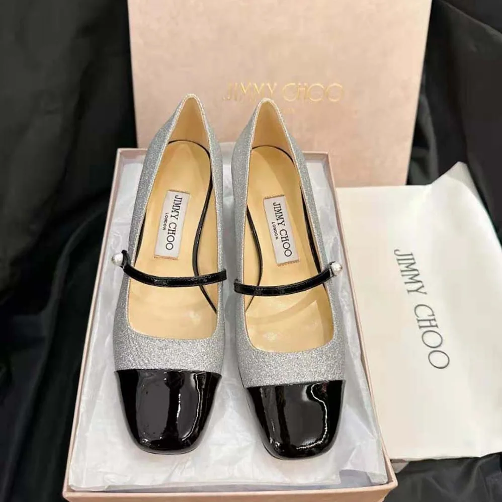 Jimmy Choo Elisa 45 Silver Glitter and Patent Pumps for Women