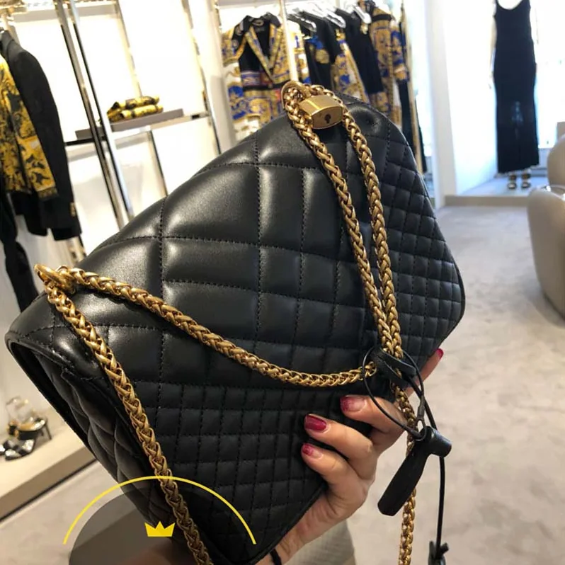 Versace Quilted Icon Shoulder Bag in Nappa Leather for Women in Black Versace Quilted Icon Shoulder Bag in Nappa Leather for Women in Black