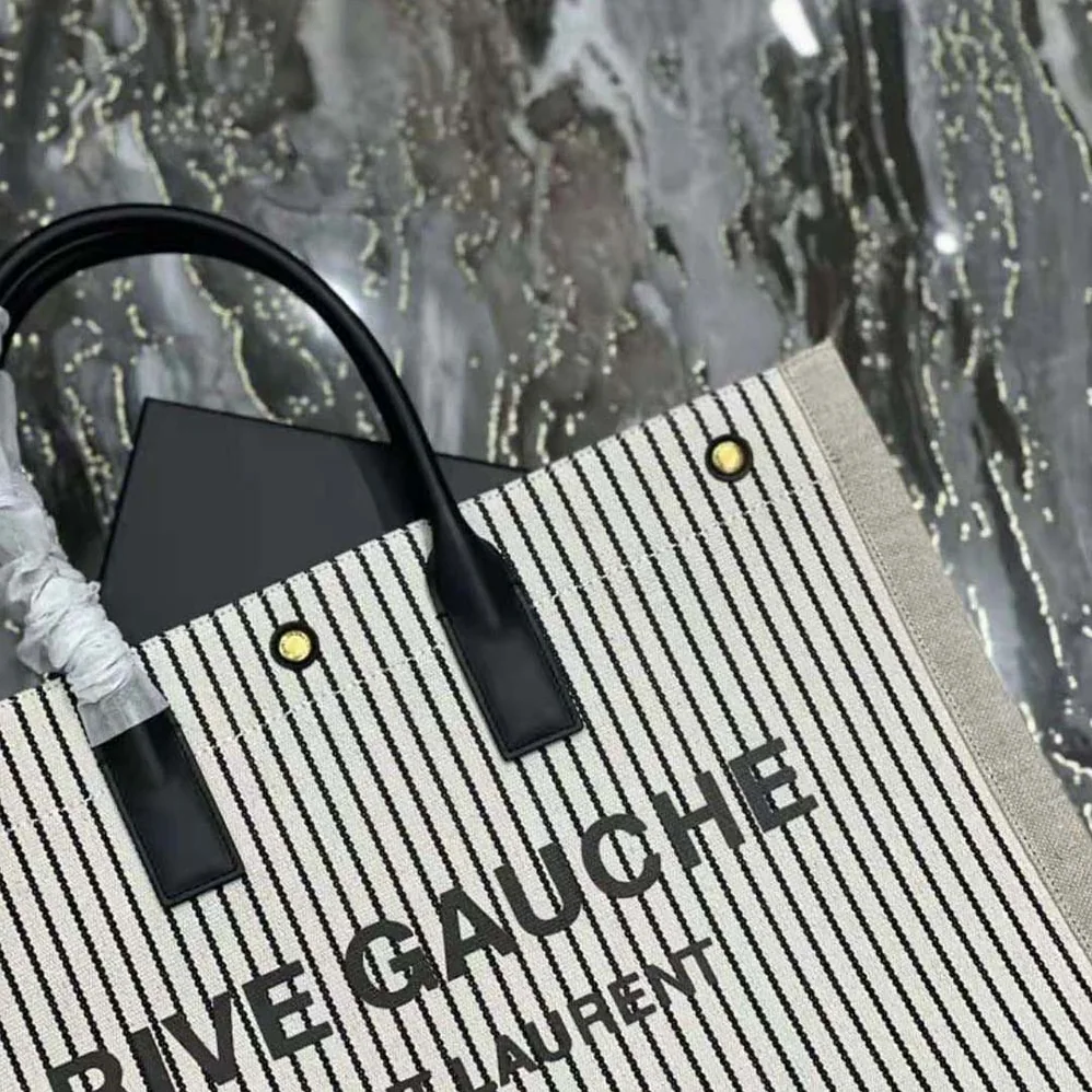 Saint Laurent YSL Rive Gauche Tote Bag in Linen and Smooth Leather for Women Saint Laurent YSL Rive Gauche Tote Bag in Linen and Smooth Leather for Women