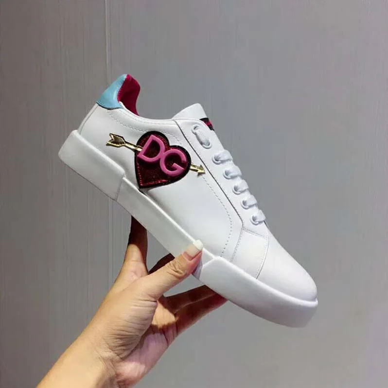 Dolce Gabbana D&G Shoes Leather Portofino Sneakers with Patch for Women Dolce Gabbana D&G Shoes Leather Portofino Sneakers with Patch for Women