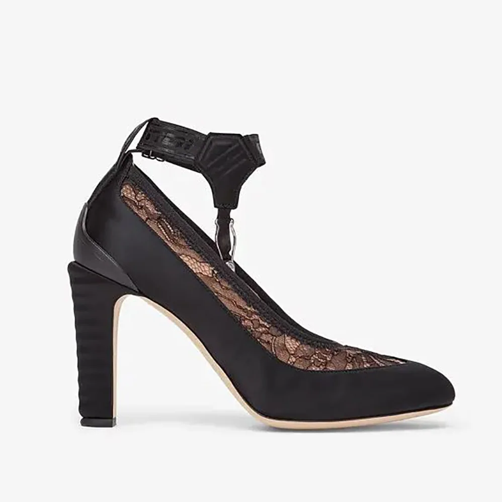 Fendi Black Lace and Satin Pumps in 95 mm Heel for Women