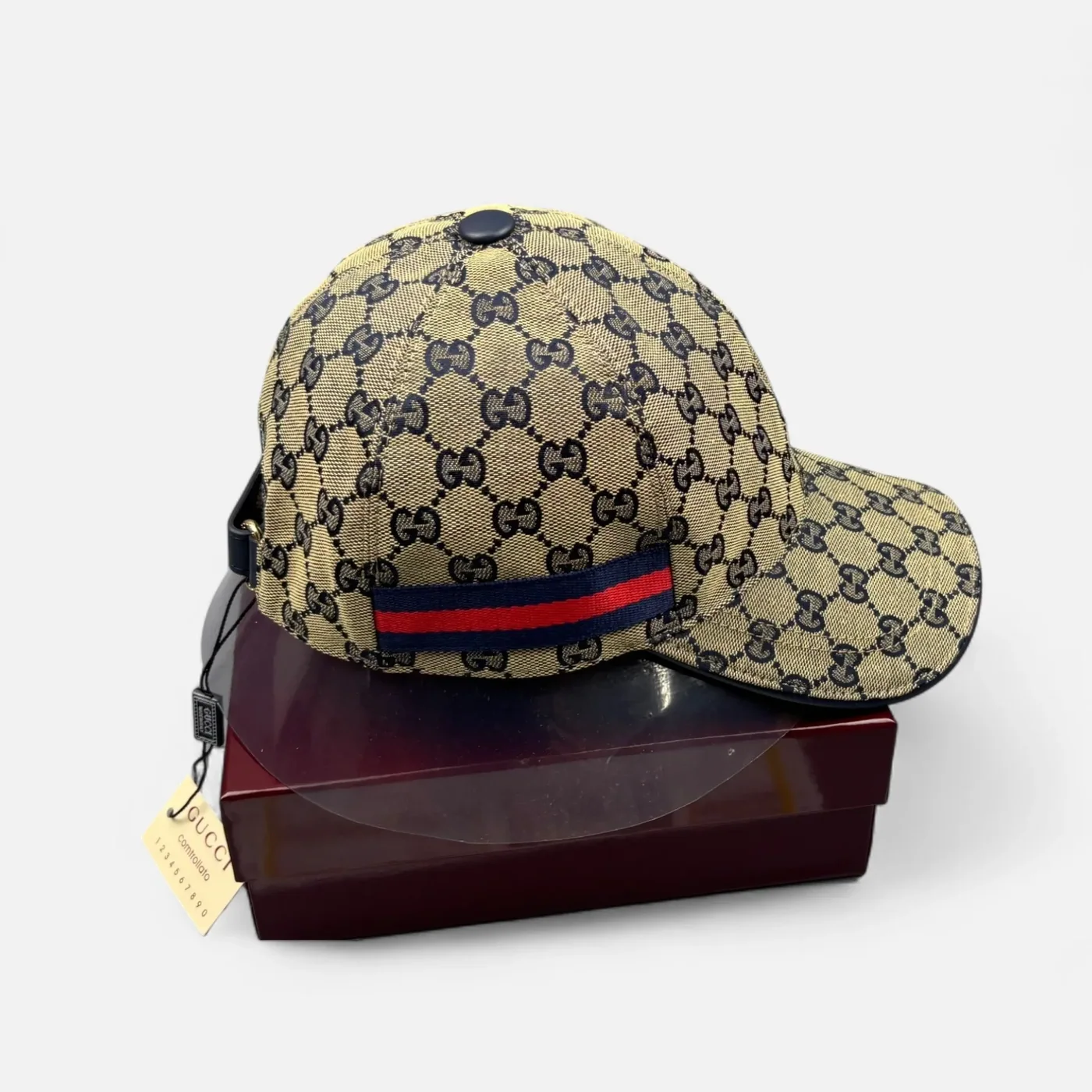Gucci Original GG Canvas Baseball Hat With Web Beige in Blue GG Gucci Original GG Canvas Baseball Hat With Web Beige in Blue GG