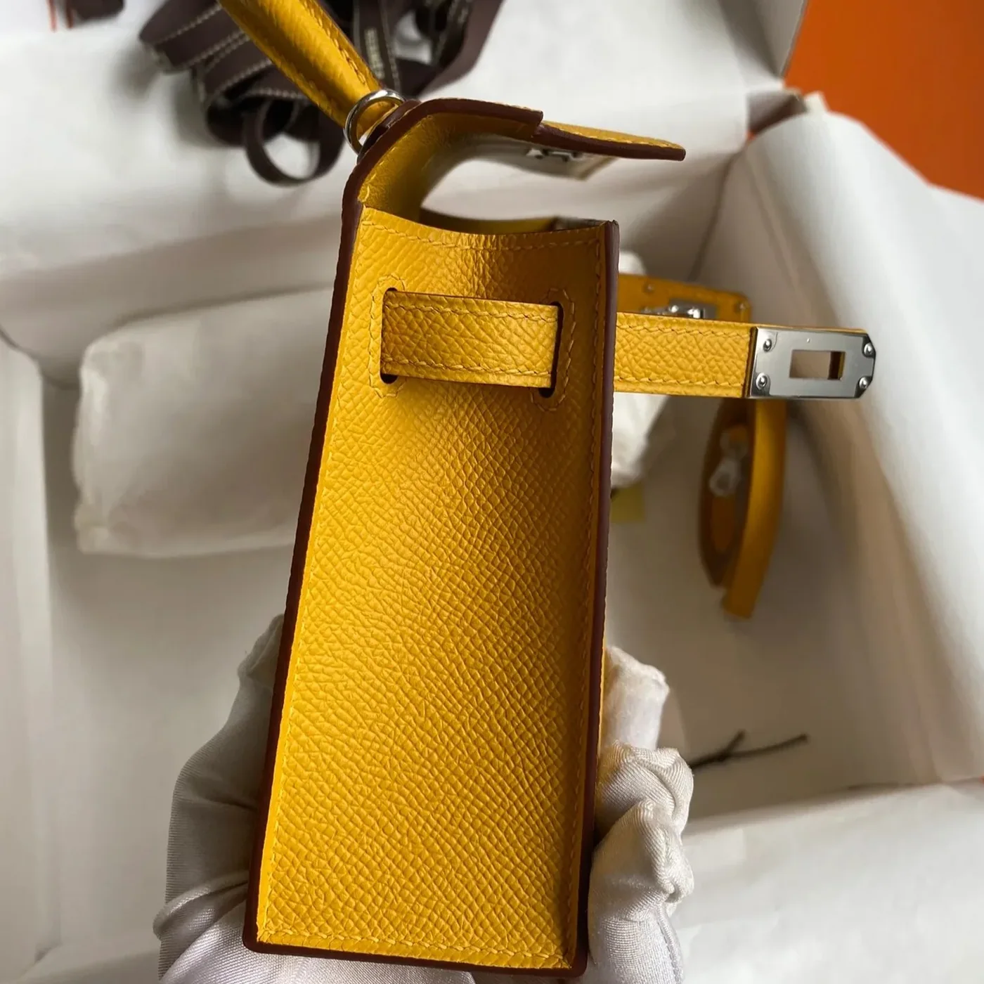 Hermes Kelly Mini Top Handle Bag in Yellow Epsom Palladium Hardware