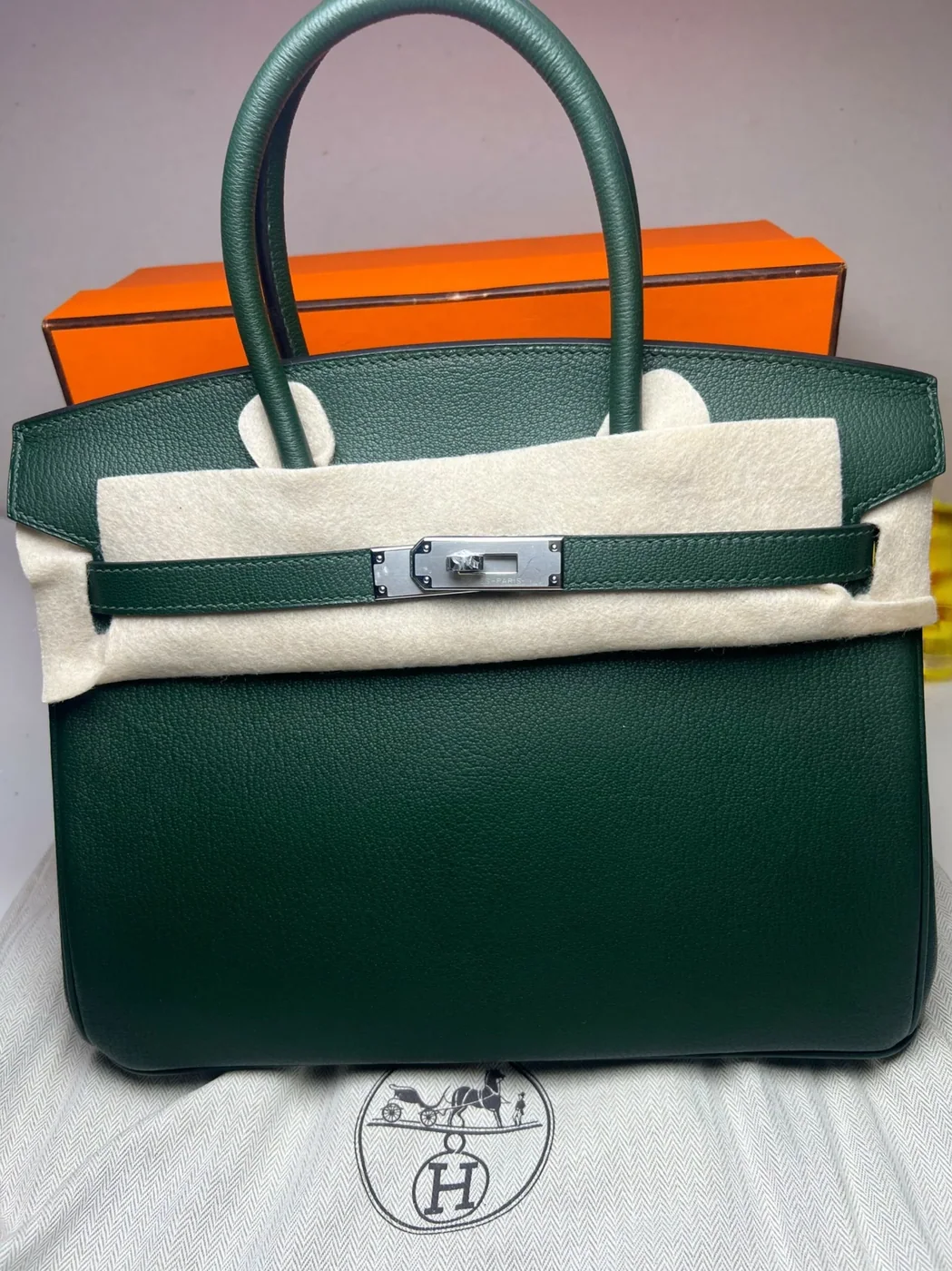 Hermes Birkin 30 Top Handle Bag in Togo Etoupe Silver Hardware