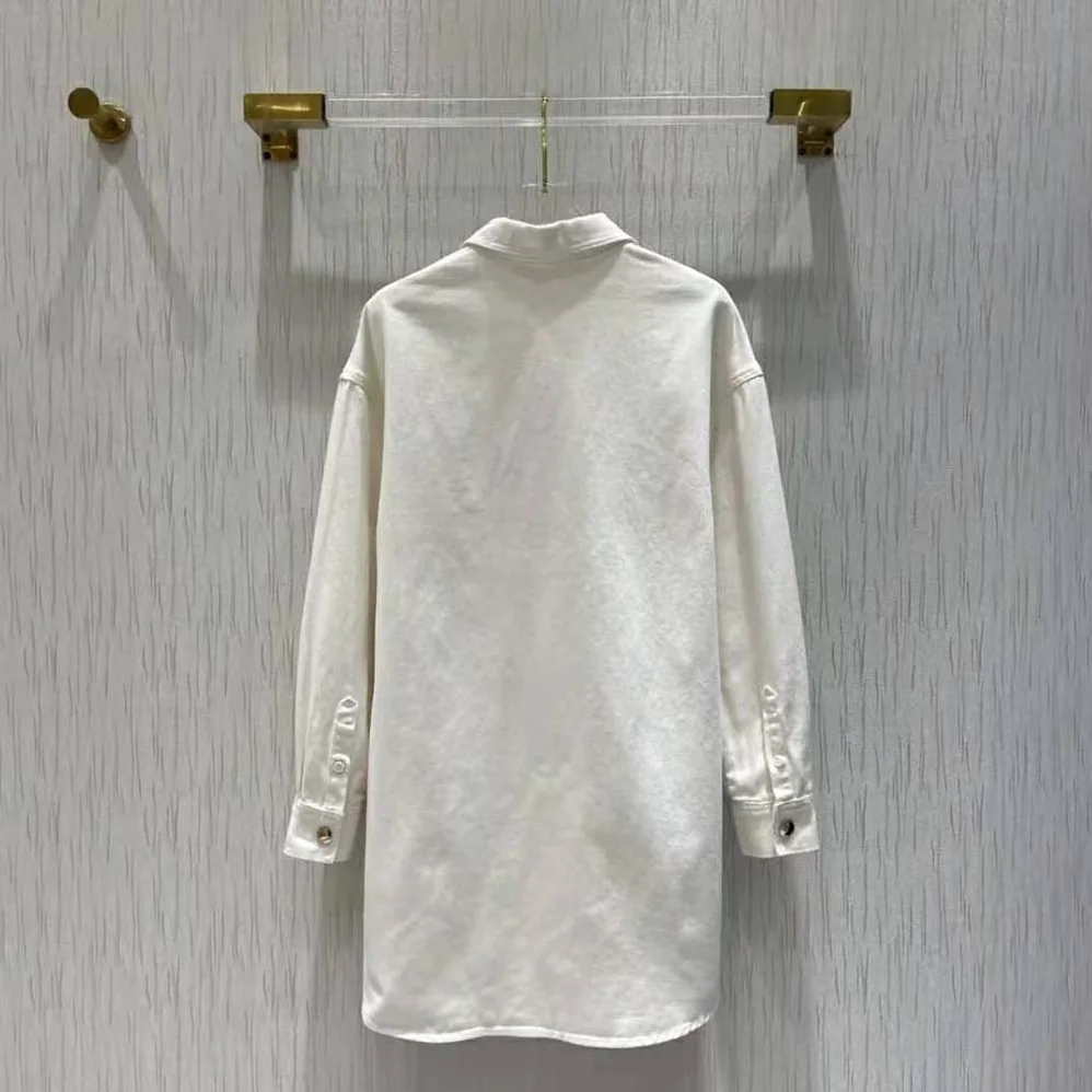 Prada Oversized Organic Denim Shirt for Women in White Prada Oversized Organic Denim Shirt for Women in White