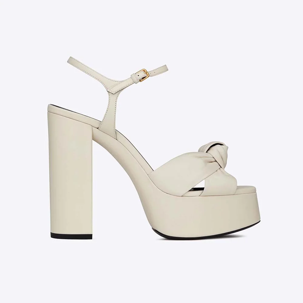 Saint Laurent YSL Bianca Sandals in Smooth Leather for Women in White