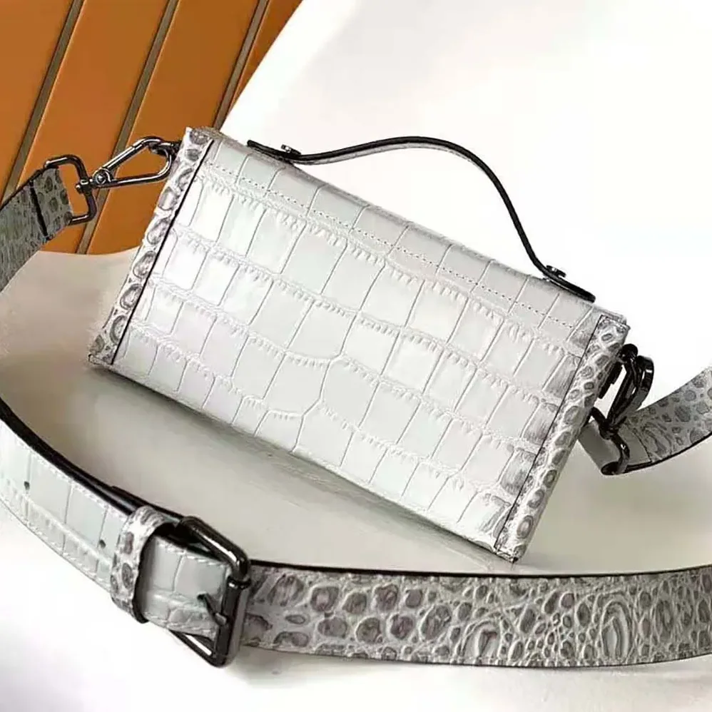 Fendi Soft Trunk Baguette White Nuanced Crocodile Leather Bag for Men