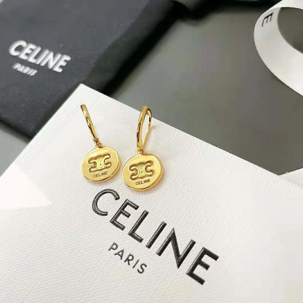 Celine Triomphe Swivel Earrings in Brass with Gold Finish for Women