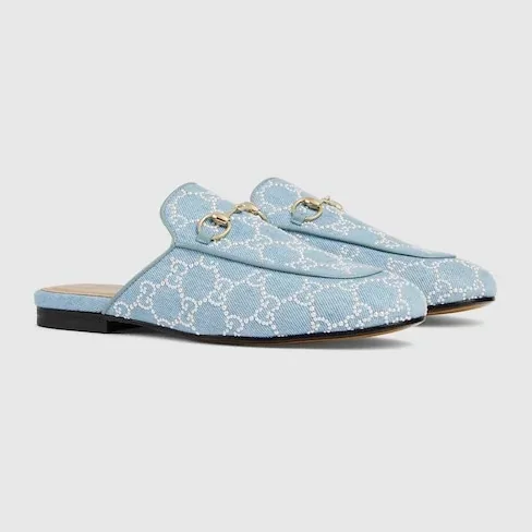 Gucci Princetown With Pearls Slippers Blue Denim Light Gold Hardware ? FAFTM 4963 Gucci Princetown With Pearls Slippers Blue Denim Light Gold Hardware ? FAFTM 4963