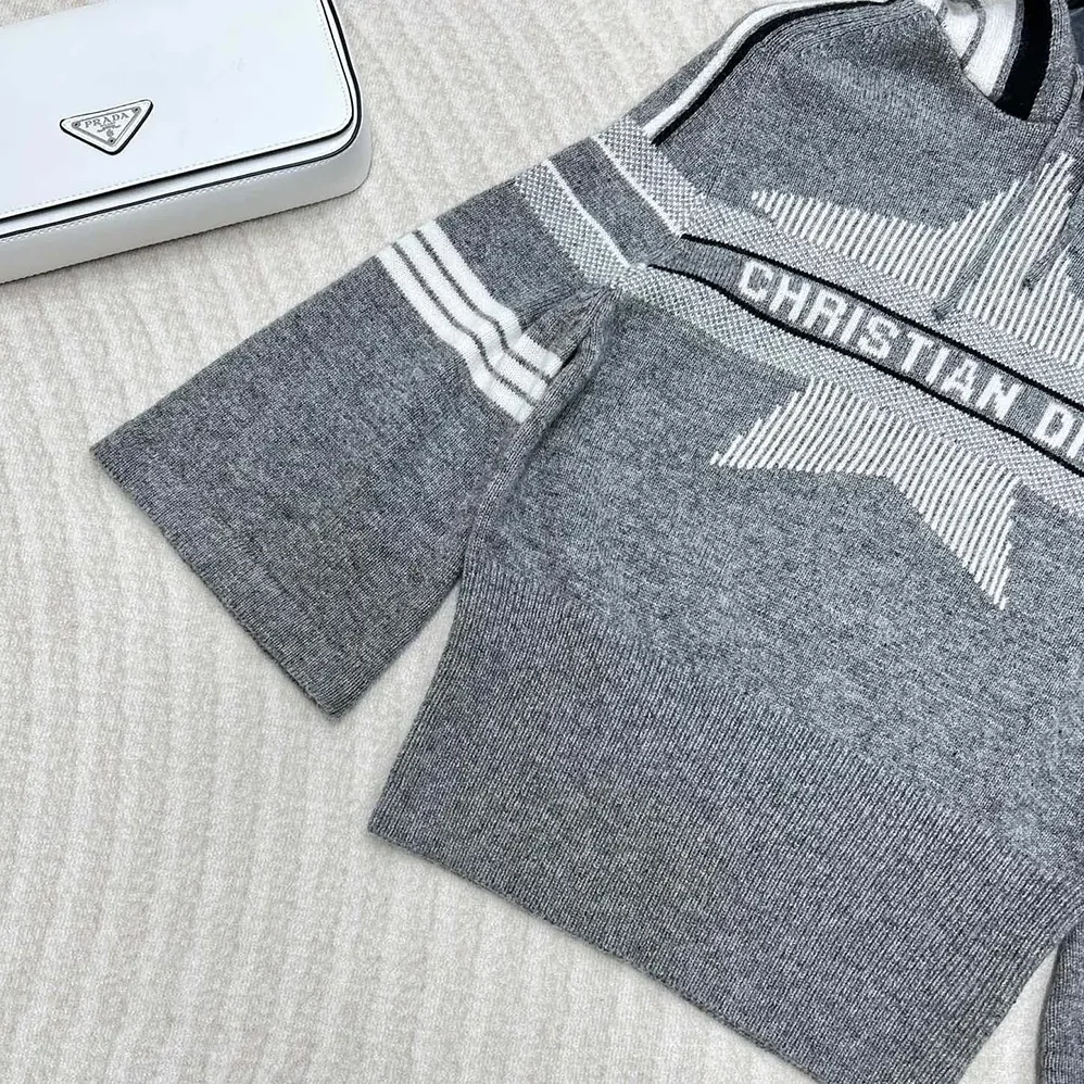 Dior DiorAlps Three-Quarter Sleeve Hooded Sweater Gray Wool for Women