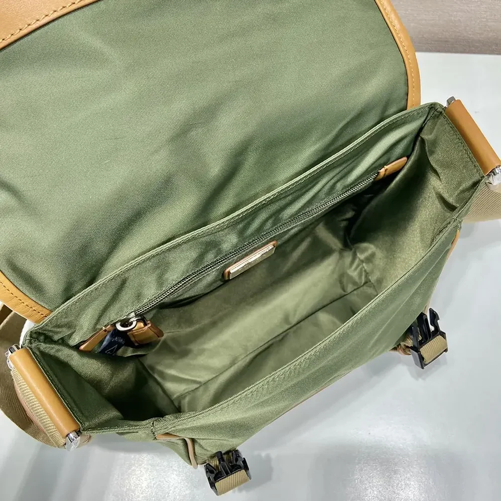 Prada Re-Nylon and Leather Shoulder Bag for Men in Dark Green