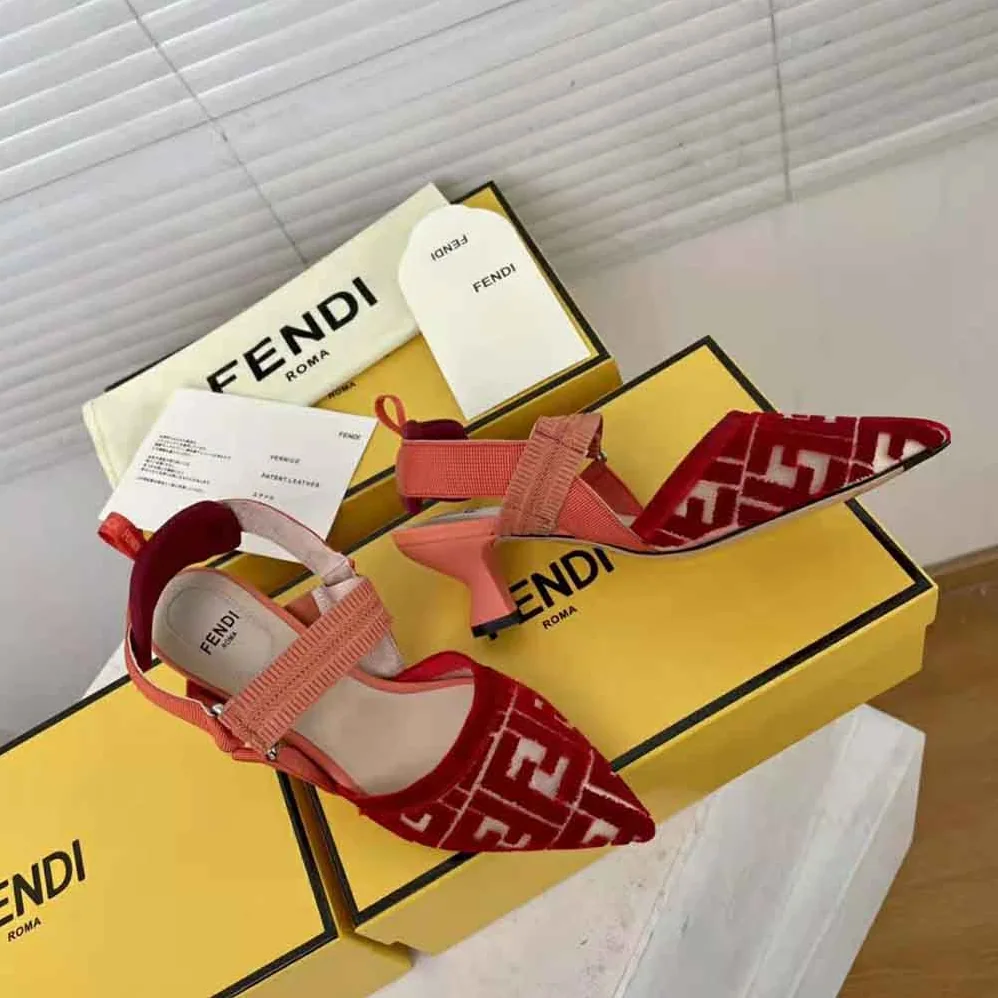 Fendi Colibri Red Micromesh Slingbacks with a Medium Heel for Women Fendi Colibri Red Micromesh Slingbacks with a Medium Heel for Women