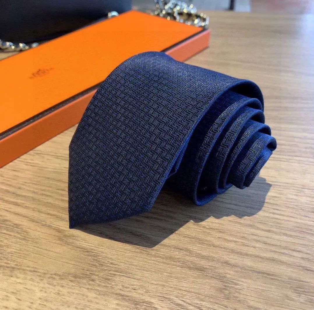 Hermes Tie 7 Faconnee New H Navy Blue