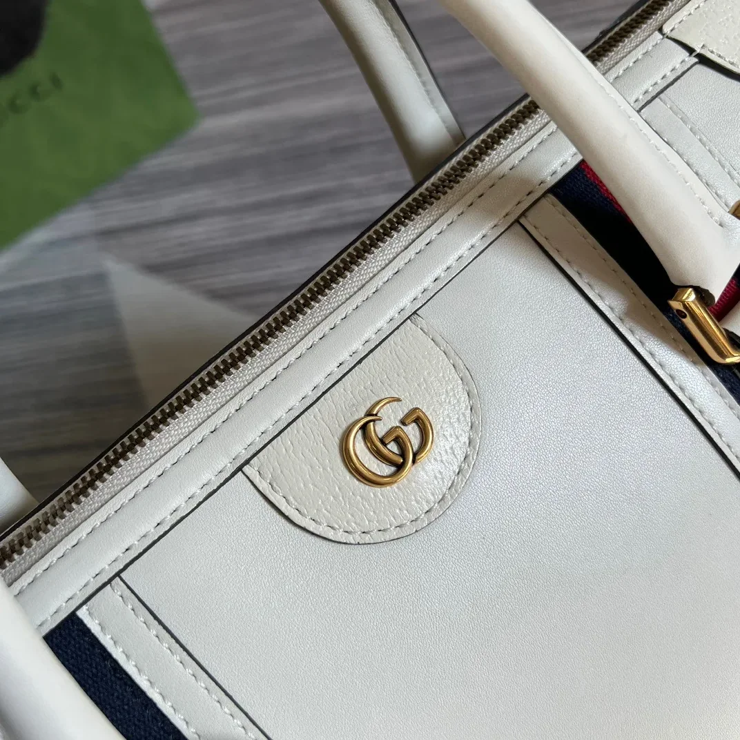 Large Bauletto Top Handle Bag With Double G White in Brown / Large Bauletto Top Handle Bag With Double G White in Brown /