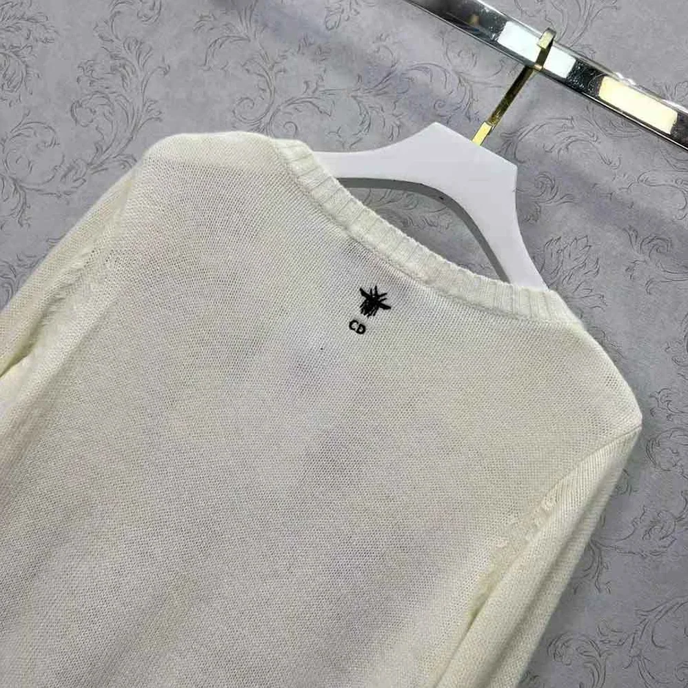 Dior Sweater White Cashmere with Multicolor Butterfly Motif for Women