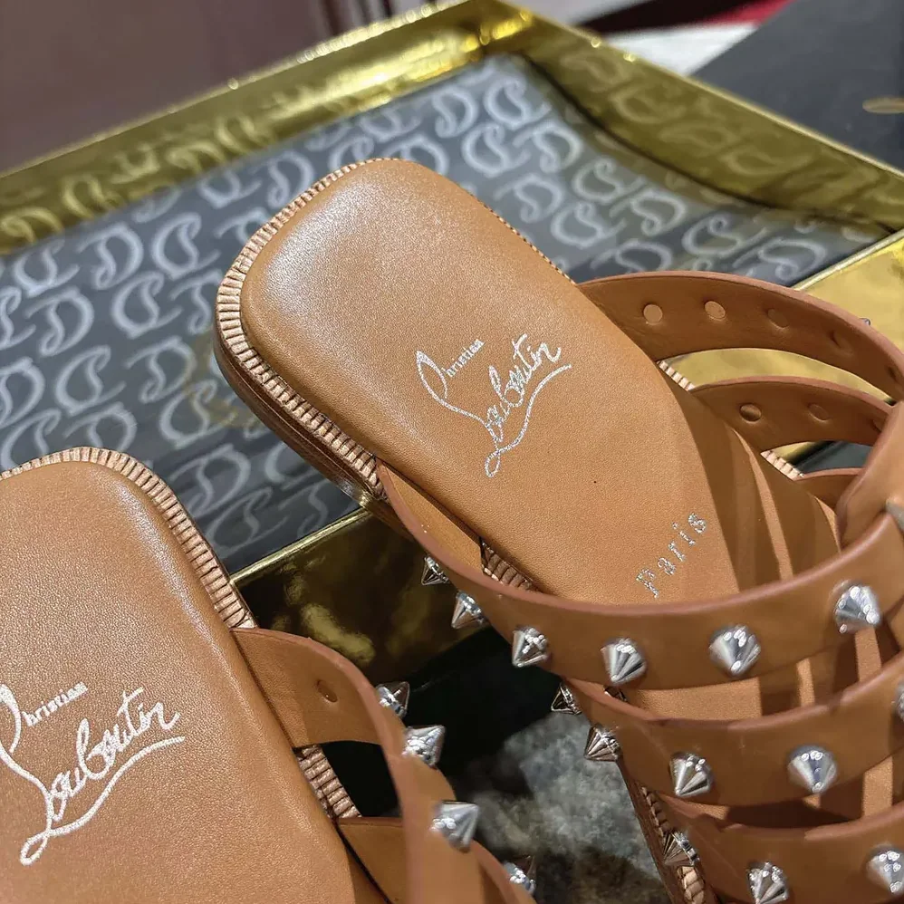 Christian Louboutin Charja Mules Waxed Calf Leather for Women in Brown Christian Louboutin Charja Mules Waxed Calf Leather for Women in Brown