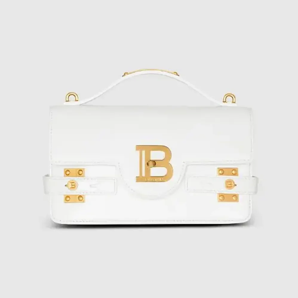 Balmain B-Buzz Shoulder 24 Calfskin Bag for Women in White