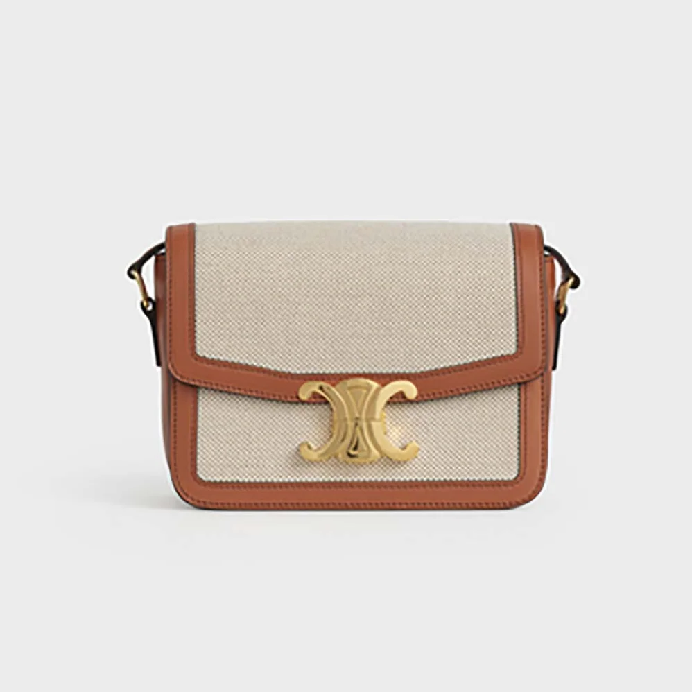 Celine Teen Triomphe Bag in Textile and Natural Calfskin for Women
