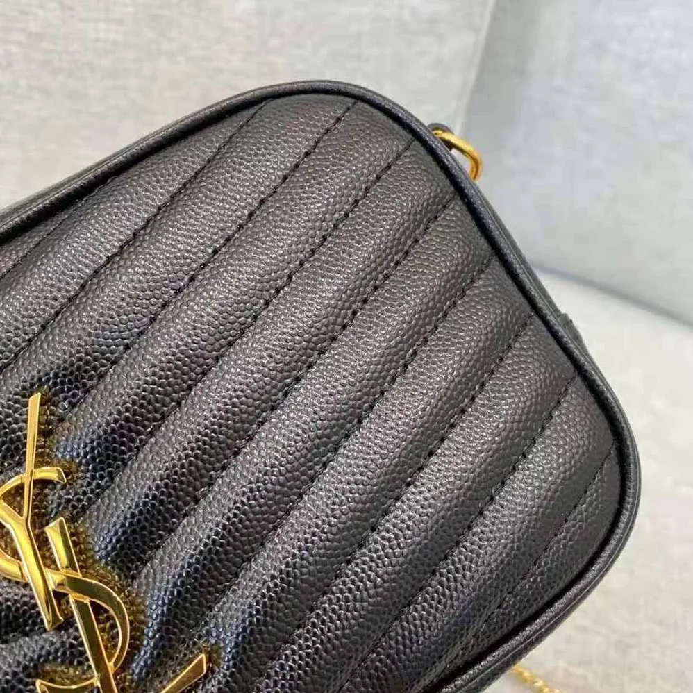 Saint Laurent YSL Lou Mini Bag in Quilted Grain DE Poudre Embossed Leather for Women in Black Saint Laurent YSL Lou Mini Bag in Quilted Grain DE Poudre Embossed Leather for Women in Black