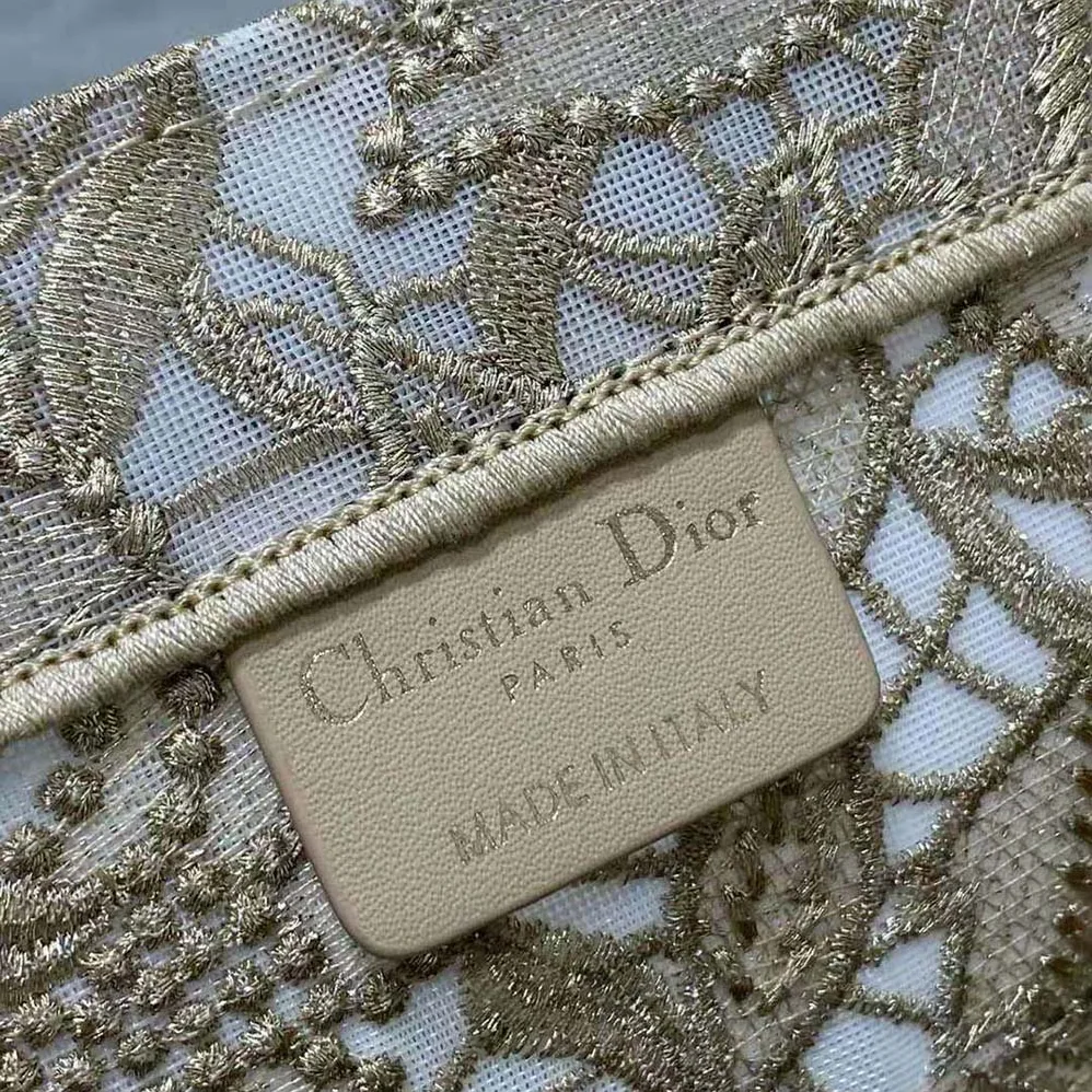 Dior Medium Dior or Dior Book Tote Gold-Tone D-Lace Embroidery with Macramé Effect for Women