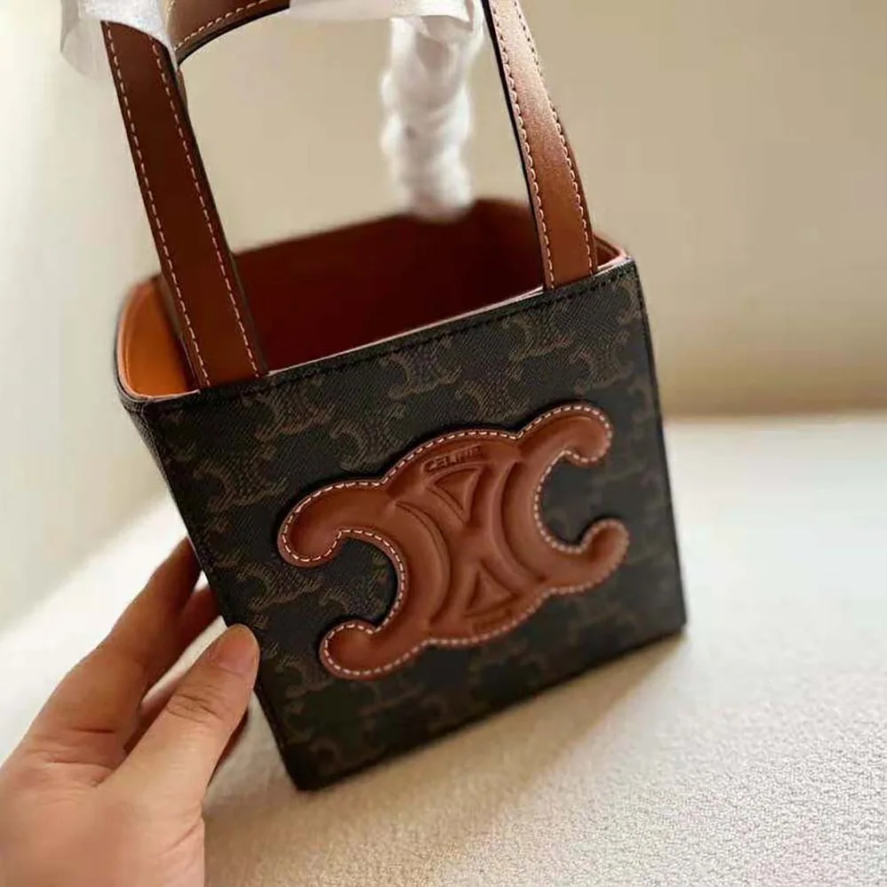 Celine Cube Bag Cuir Triomphe in Triomphe Canvas and Calfskin for Women