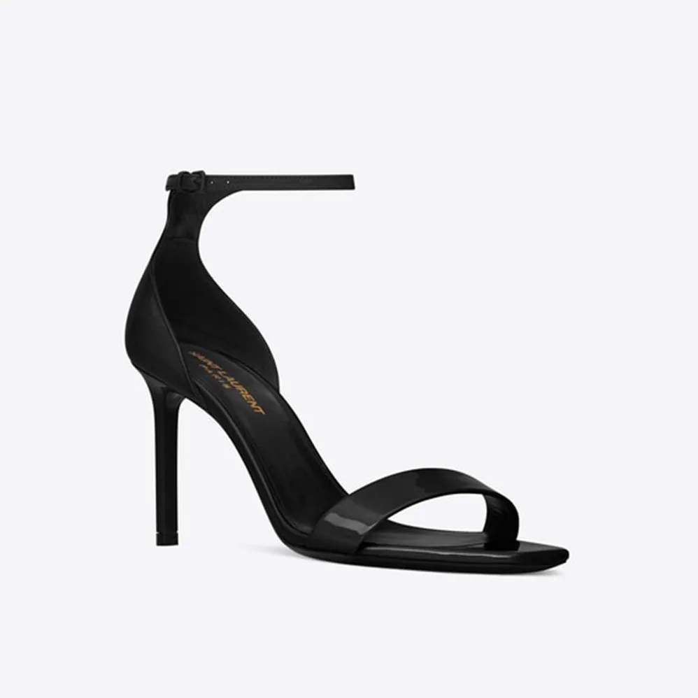 Saint Laurent YSL Amber Sandals Patent Leather 8.5cm Heel for Women in Black Saint Laurent YSL Amber Sandals Patent Leather 8.5cm Heel for Women in Black