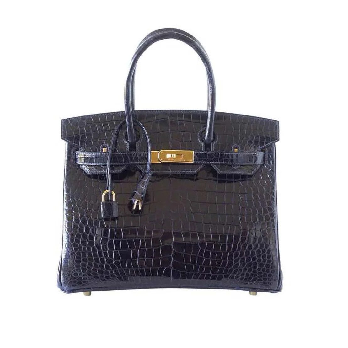 Hermes Birkin 30 Bag in Alligator Leather with Gold Hardware in Black
