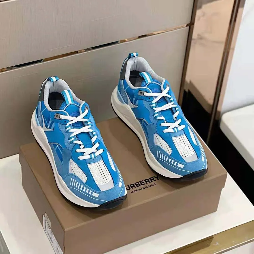 Burberry Leather Suede and Check Sneakers for Men in Blue Burberry Leather Suede and Check Sneakers for Men in Blue