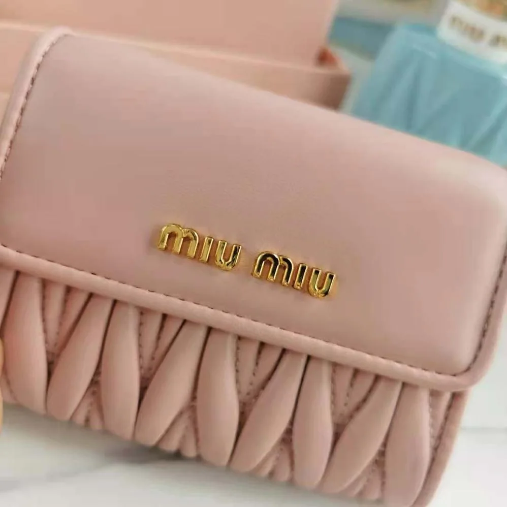 Miu Miu Nappa Leather Wallet with Shoulder Strap for Women in Pink