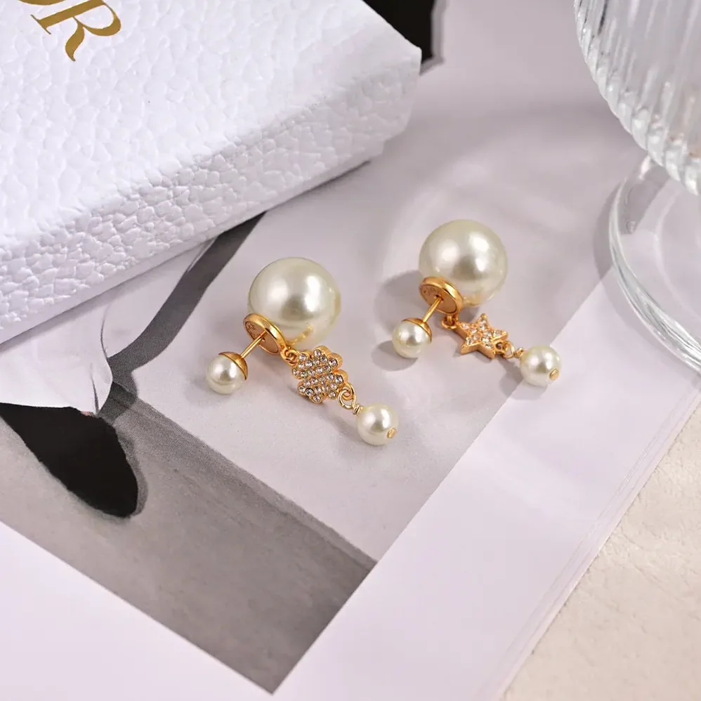 Dior Tribales Earrings Gold-Finish Metal with White Resin Pearls for Women Dior Tribales Earrings Gold-Finish Metal with White Resin Pearls for Women